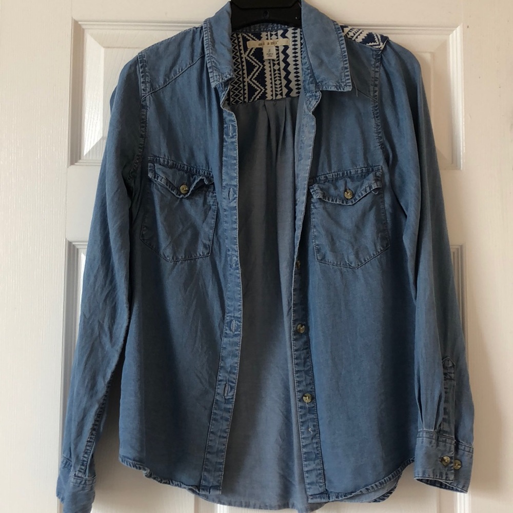 Blue jean long sleeve button down shirt